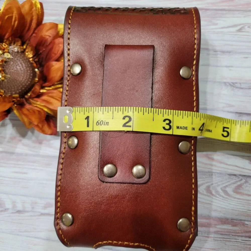 Horse Cowboy Belt Loop Phone Holster Brown Sz LARGE Genuine Leather Bask…